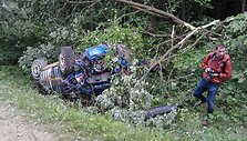 Vaidoto Žalos ir Dainiaus Aleknos ralio bolidas po avarijos
