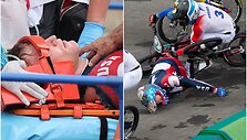 BMX dviratininkas Connoras Fieldsas stipriai susižeidė per griuvimą Tokijo olimpinėse žaidynėse.