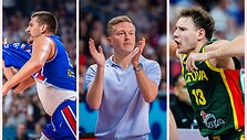 Lassi Tuovi kalbėjo apie planą prie&scaron; Nikolą Jokičių (kairėje) ir kaip gerai žaidė Rokas Jokubaitis (de&scaron;inėje).