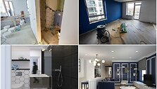 Dizainerių Jurgitos Ambra&scaron;kaitės ir Vaidos Žemaitytės-Jurgelevičės projekte &bdquo;B23&ldquo; įrengiami butai (vir&scaron;uje &ndash; progresas, apačioje &ndash; vizualizacijos) 