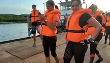 Kauno sporto bendruomenės &bdquo;&Scaron;e&scaron;ios trim&ldquo; treniruotė baržoje 