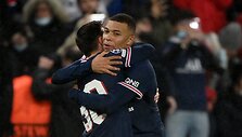 Lionelis Messi ir Kylianas Mbappe džiaugiasi įvarčiu
