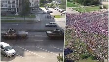 Minsko centro link pajudėjo &scaron;arvuota karinė technika