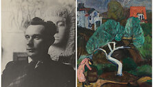 A.Samuolis fone Juozo Mikėno skulptūra &bdquo;Moters portretas&ldquo; 1934; Antano Samuolio kūrinys &bdquo;Baltoji obelis&ldquo;