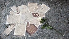Paminklas &bdquo;Baltajai rožei&ldquo; Miuncheno universitete, vaizduojantis jų platinamas bro&scaron;iūras