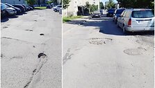 Skaitytojas užfiksavo gatvių išdaužas Respublikos gatvėje ir klausia, ar jos šiemet bus sutvarkytos, mat čia ir automobilio ratą galima pamesti