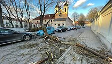 Vilniuje nuo vėjo nukentėjo automobilis