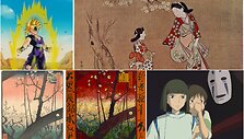Kadrai i&scaron; &bdquo;Drakonų kova&ldquo;, &bdquo;Stebuklingi &Scaron;ihiros nuotykiai Dvasių pasaulyje&ldquo;, Utagavos&nbsp;Hiro&scaron;igės ir V.van Gogho kūriniai, Hi&scaron;ikavos Moronobu darbas