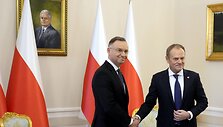 Lenkijos prezidentas Andrzejus Duda ir &scaron;alies premjeras Donaldas Tuskas
