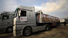 Humanitarinės pagalbos sunkvežimiai / CHINE NOUVELLE/SIPA / CHINE NOUVELLE/SIPA