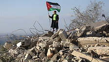 Vaikas okupuotame Vakarų Krante laiko palestiniečių vėliavą / Nidal Eshtayeh / ZUMAPRESS.com