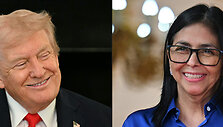 Donaldas Trumpas ir Delcy Rodriguez  / JIM WATSON JUAN BARRETO / AFP