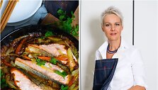 Nida Degutienė ir jos gaminta la&scaron;i&scaron;a česnakiniame miso padaže