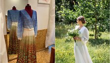 &Scaron;ilkinė vestuvinė Agotos suknelė ir ta pati suknelė, i&scaron;tapyta