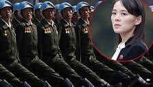 &Scaron;iaurės Korėjos kariai ir Kim Yo Jong