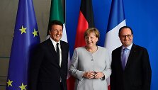 Matteo Renzi, Angela Merkel ir Francois Hollande'as