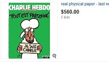 Naujasis &bdquo;Charlie Hebdo&ldquo; numeris parduodamas &bdquo;eBay&ldquo;. 