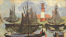Bischoff Eduard &bdquo;Žvejų laivai prie Pillau&ldquo; (1937). I&scaron; A. Popovo ir J. Kosinovos kolekcijos