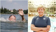 Plaukimo trenerė Milda &Scaron;eibokaitė (de&scaron;.) ir skęstantis žmogus