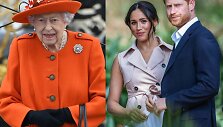 Karalienė Elizabeth II, princas Harry ir Meghan Markle / &bdquo;Scanpix&ldquo; nuotr.