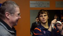 &bdquo;Gazprom Export&ldquo; generalinio direktoriaus Aleksandro Medvedevo (kairėje) susitikimas su &bdquo;Balticos&ldquo; ledo ritulininkais.