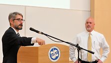 JAV aplinkosaugos ekspertai Kurtas Klapowskis (kairėje) ir Scottas Perry surengė paskaitą VGTU.