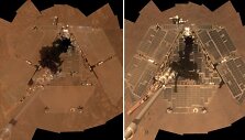 Marsaeigio Opportunity vaizdas &scaron;ių metų sausį (kairėje) ir kovą (de&scaron;inėje)