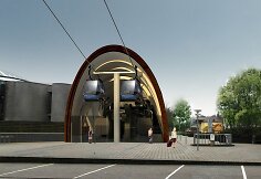 Būsimo ekologi&scaron;ko keltuvo Druskininkuose stotelės vizualizacija