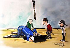 Karikatūromis pažvelgta į vis dar aktualią Lietuvos problemą – padėtį mokyklų sporto salėse.