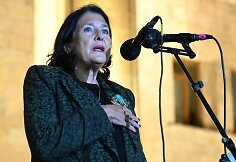 Sakartvelo prezidentė Salomė Zurabi&scaron;vili / VANO SHLAMOV / AFP