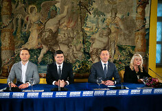 A. Zuoko ir vilniečių koalicija &bdquo;Laimingas Vilnius&ldquo; spaudos konferencija po Savivaldos rinkimų