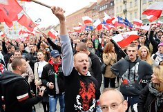 Protesto Varšuvoje akimirka