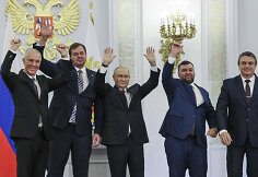 Vladimiras Saldo, Jevgenijus Beliackis, Rusijos prezidentas Vladimiras Putinas, Denisas Pu&scaron;ilinas ir Leonidas Pasečnikas