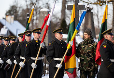 Vainikų padėjimo ceremonija 1863&ndash;1864 m. sukilimo vadams ir sukilėliams atminti Senųjų Rasų kapinių koplyčioje-kolumbariume