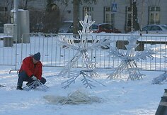 Ant eglutės kabėję papuošimai