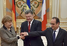 Kijeve aptarti taikos plano susitiko Angela Merkel, Francoise Hollande'as ir Petro Poro&scaron;enka 2015 m. vasario 05 d. 