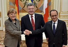 Kijeve aptarti taikos plano susitiko Angela Merkel, Francoise Hollande'as ir Petro Poro&scaron;enka 2015 m. vasario 05 d. 