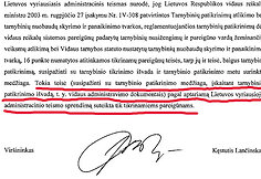 Vilniaus policijos atsakymo redakcijai fragmentas