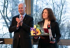 Rolandas Vir&scaron;ilas ir &bdquo;Operos &scaron;vyturių&ldquo; laureatė Sandra Janu&scaron;aitė