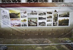 Vilniaus pilių teritorijos ir įvairių Lietuvos istorijos laikotarpių vaizdai ant &bdquo;Rotondos&ldquo; tvoros.