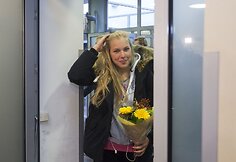 Rūtos Meilutytės sutikimas Vilniaus oro uoste.