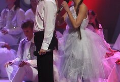 Muzikinės miestų ir chorų kovos „Chorų karuose“ akimirka