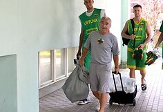 Lietuvos vyrų krepšinio rinktinės treniruotė.