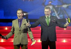 Laidos vedėjai Džiugas Siaurusaitis ir Mindaugas Stasiulis 