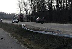 Kelyje Kazlų Rūda-Ąžuolų Būda apsivertė automobilis.