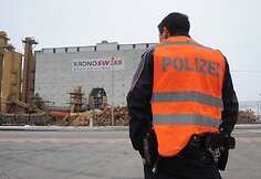 Policija prie medienos fabriko Šveicarijoje