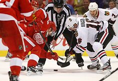 &bdquo;Red Wings&ldquo; ir &bdquo;Blackhawks&ldquo; rungtynių akimirka