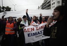 Streikuojančių darbuotojų protestas Graikijoje