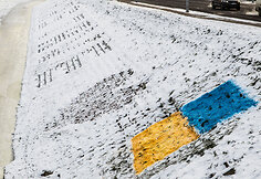 Ukrainos vėliava netoli Žaliojo tilto