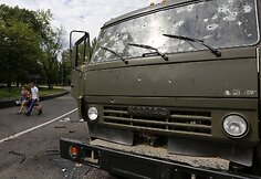 Donecke su&scaron;audytas prorusi&scaron;kų teroristų sunkvežimis